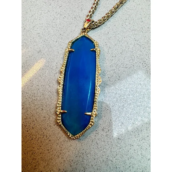KENDRA SCOTT Teal blue Agate Frances Necklace & Earrings Gold Tone Rare - Picture 5 of 8